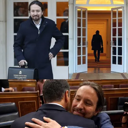 Imagen Pablo Iglesias en Moncloa y con Pedro Sánchez